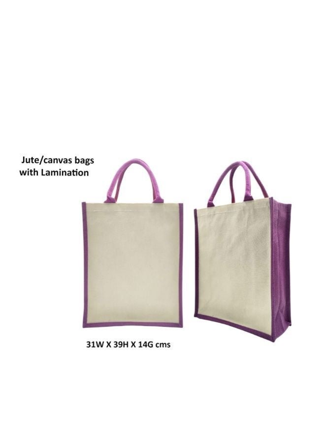 Fatio Set of 10 Purple Natural Jute and Cream Canvas Bags – Eco-Friendly and Durable Tote Bags - Image 3